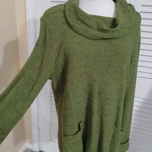 Habitat Clothes to Live In Small 100% Cotton Olive Waffle Knit Cowl Neck Tunic